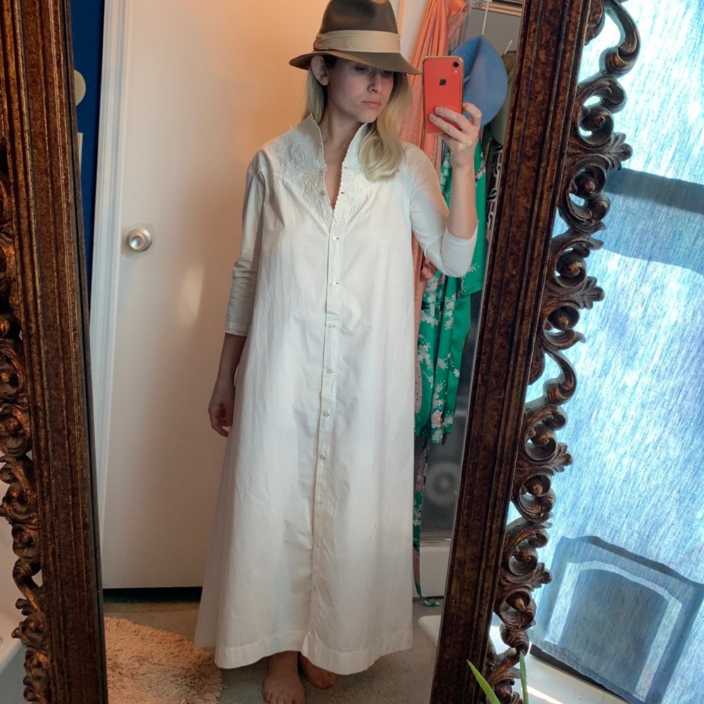 Edwardian White Cotton button up dress Embroidered